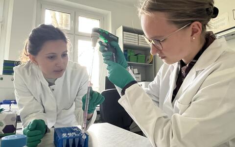 Two young women in the lab