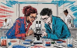 a mentor and a mentee in a lab